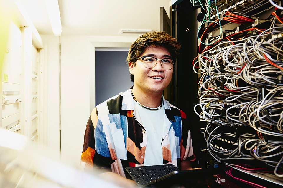 boy in a server room