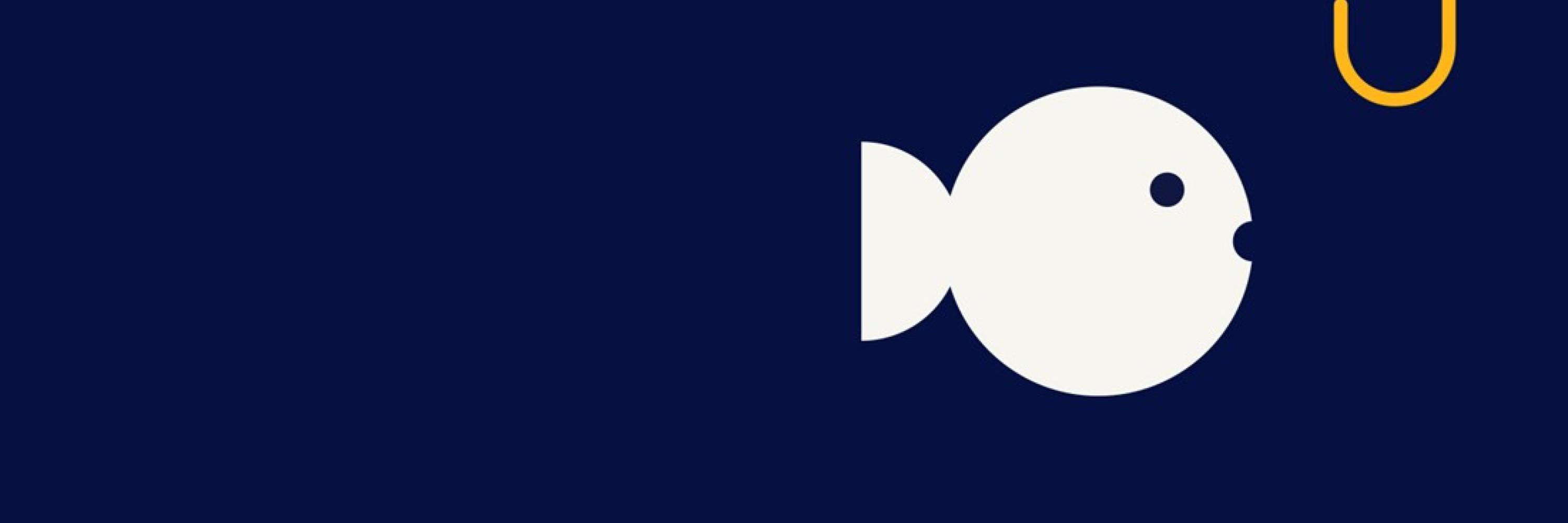 employer branding handboken, blå förlaga med liten vit rund fisk på